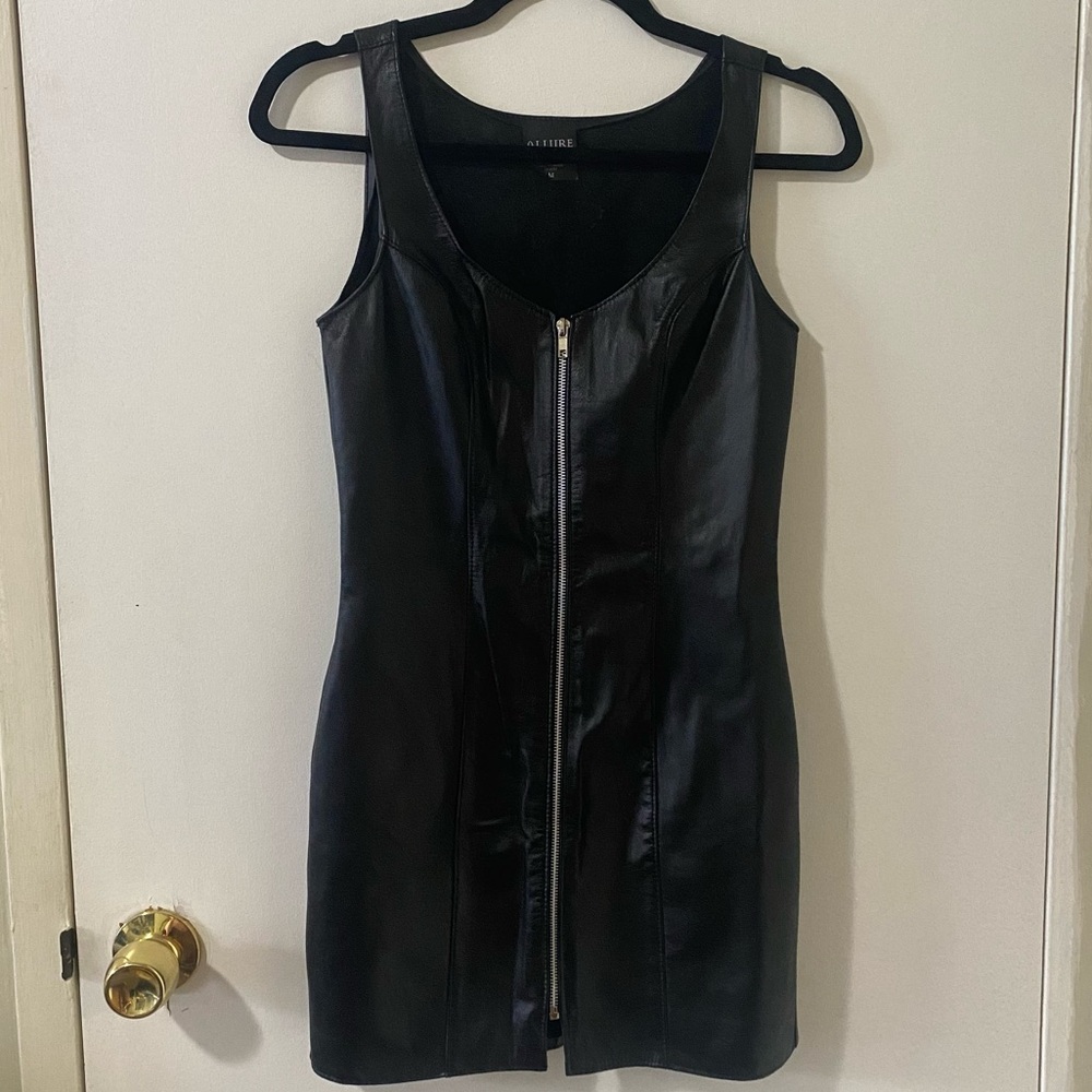 Black leather mini dress